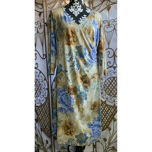Michael Taylor Womens Floral Print‎ Wrap Dress Long Sleeve Size Large